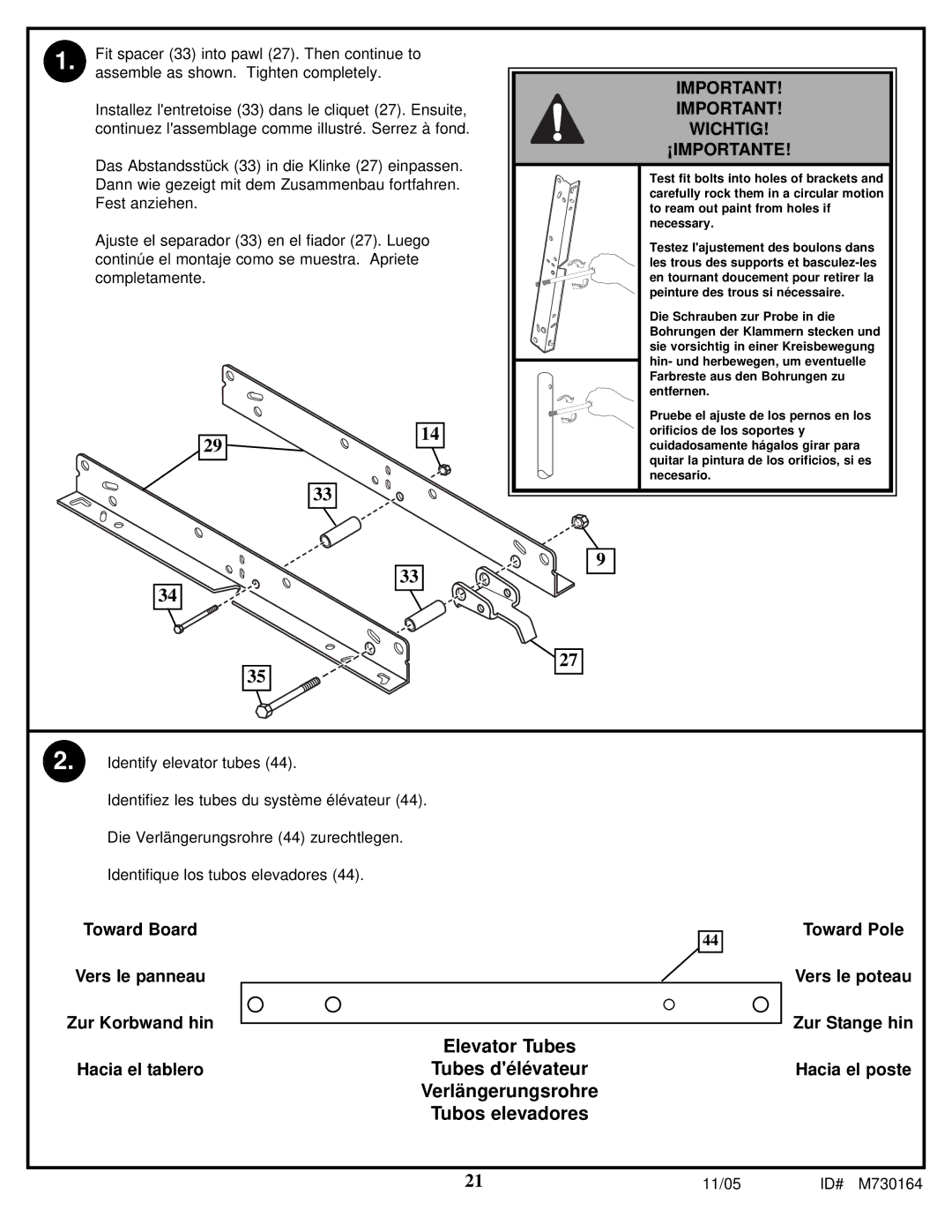 Huffy M730164 manual Elevator Tubes 