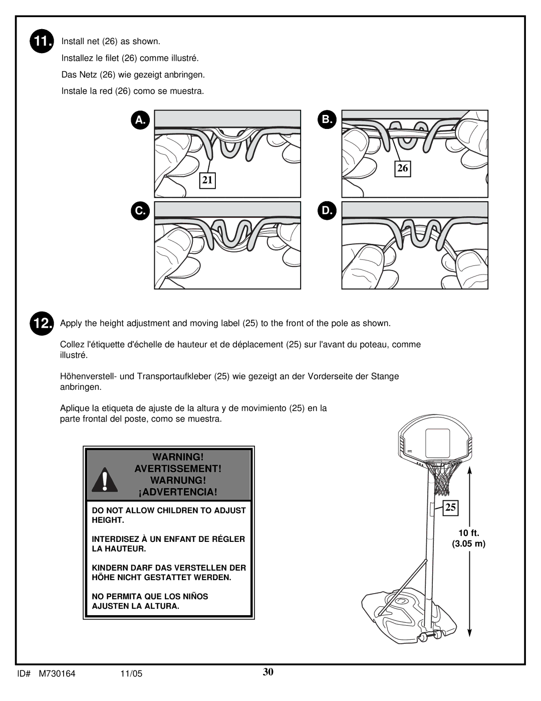 Huffy M730164 manual 10 ft 05 m 