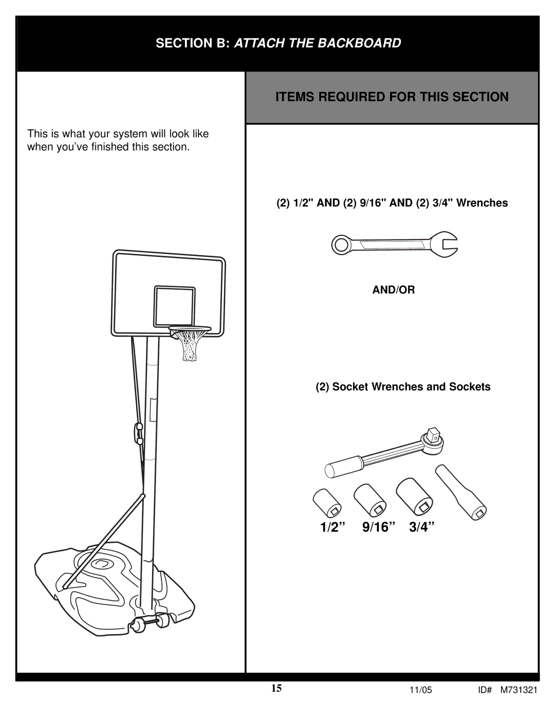 Huffy M731321 manual 9/16 3/4 