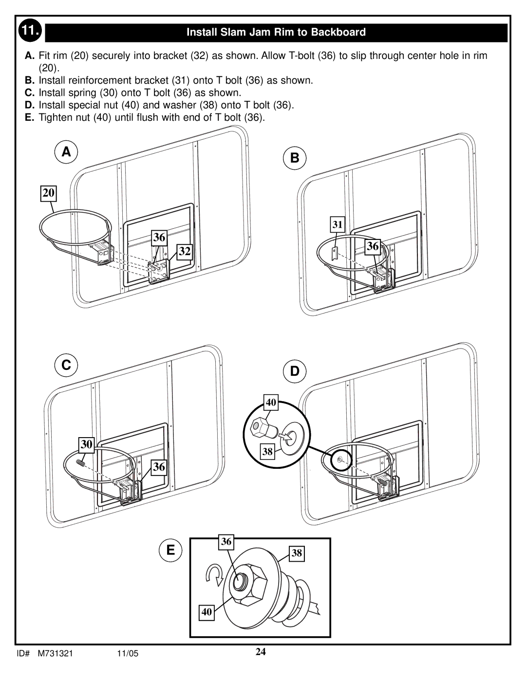 Huffy M731321 manual Install Slam Jam Rim to Backboard 