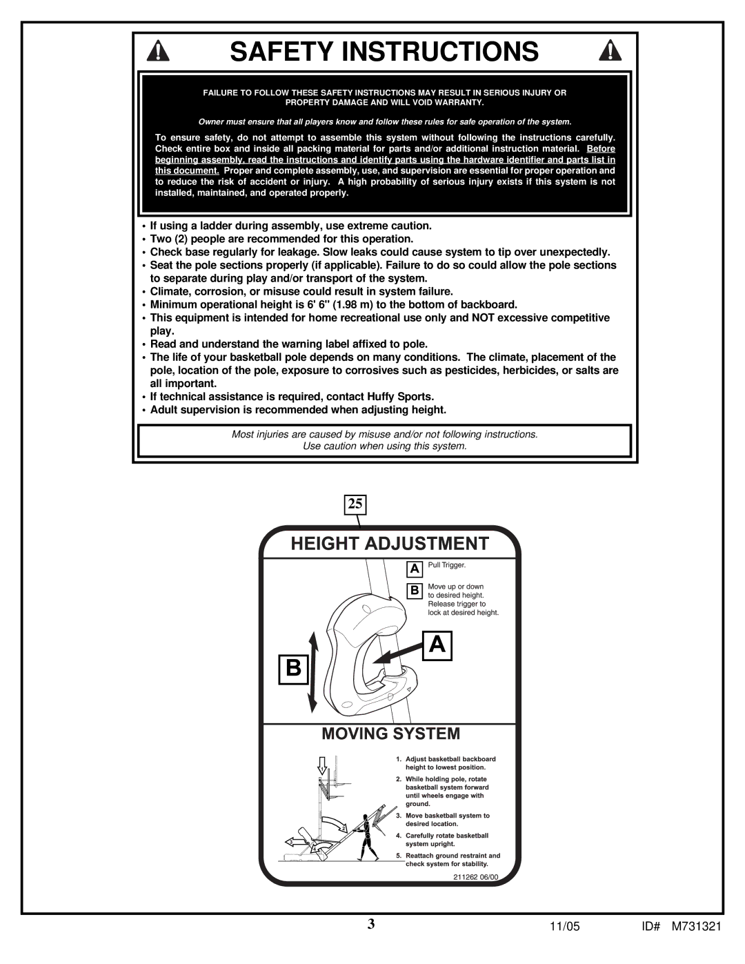 Huffy M731321 manual Safety Instructions 