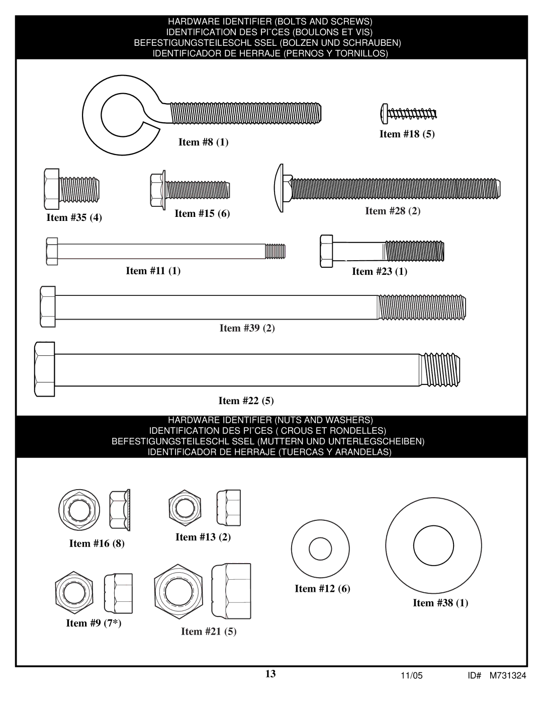 Huffy M731324 manual Item #13 