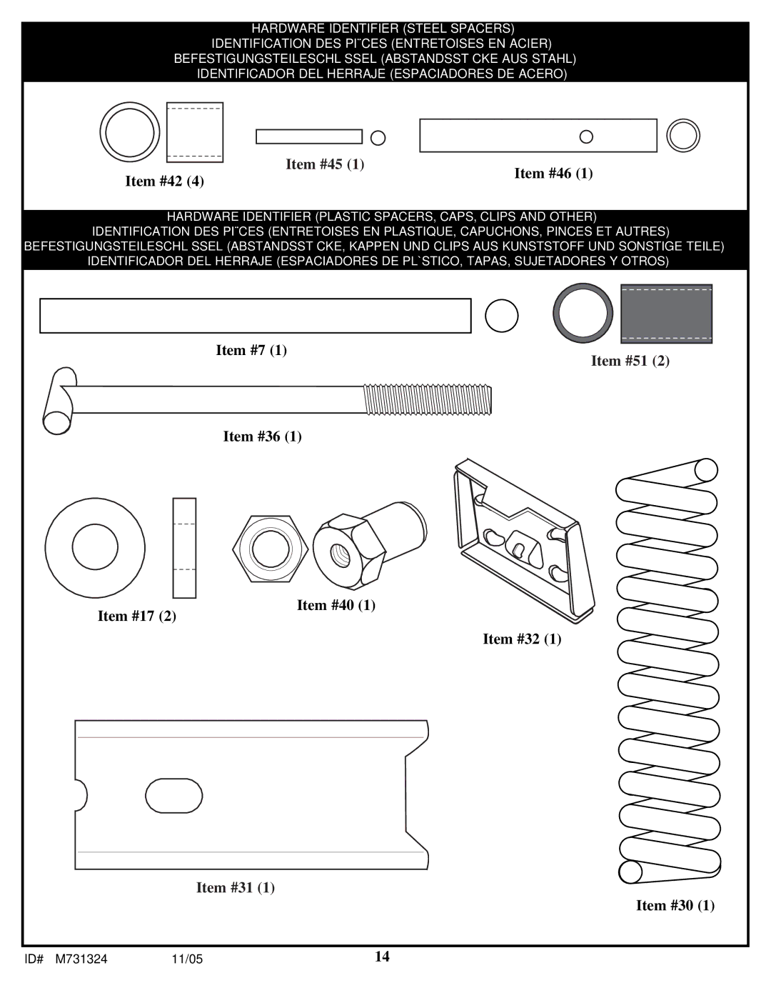 Huffy M731324 manual Item #42 Item #45 Item #46 