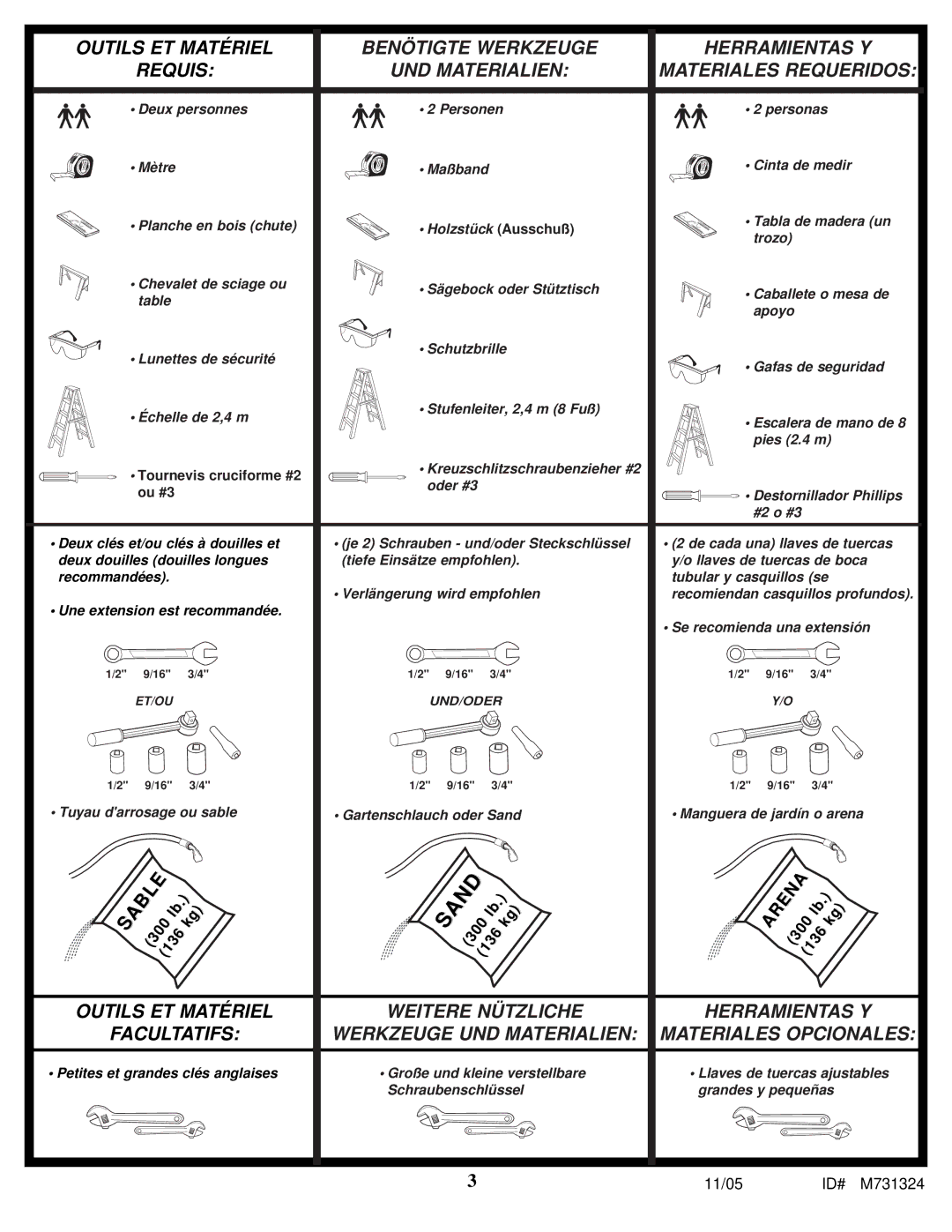 Huffy M731324 manual Outils ET Matériel 