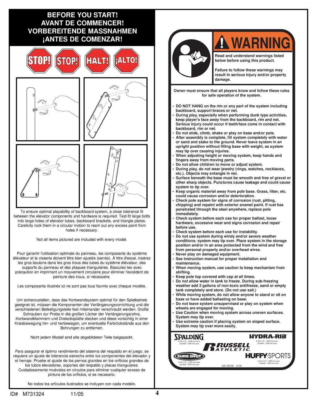 Huffy M731324 manual STOP! Halt 