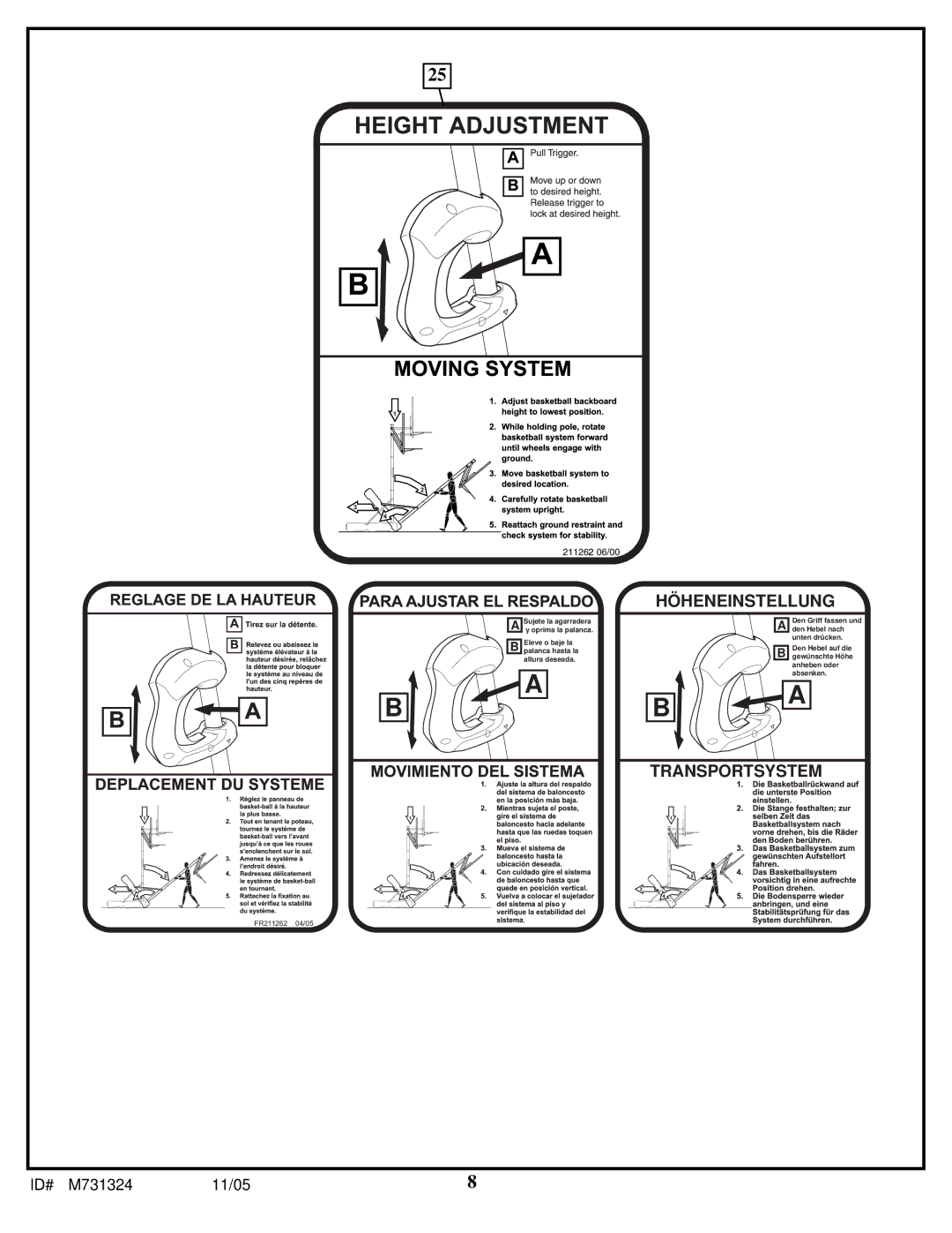 Huffy M731324 manual Transportsystem 