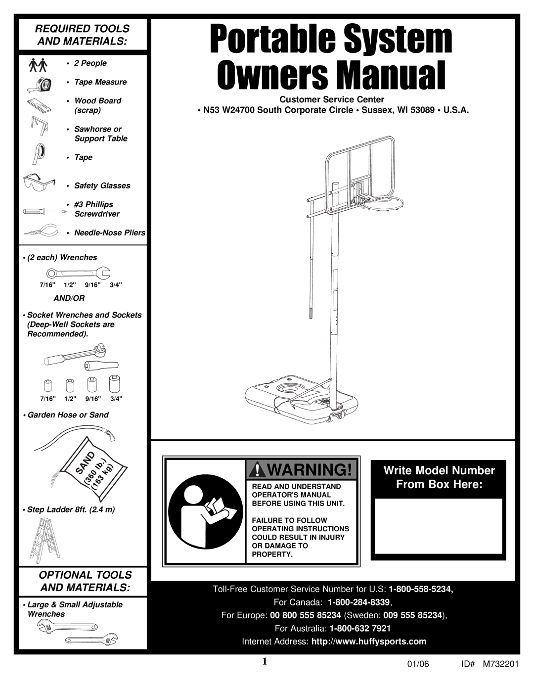 Huffy M732201 manual Write Model Number From Box Here 