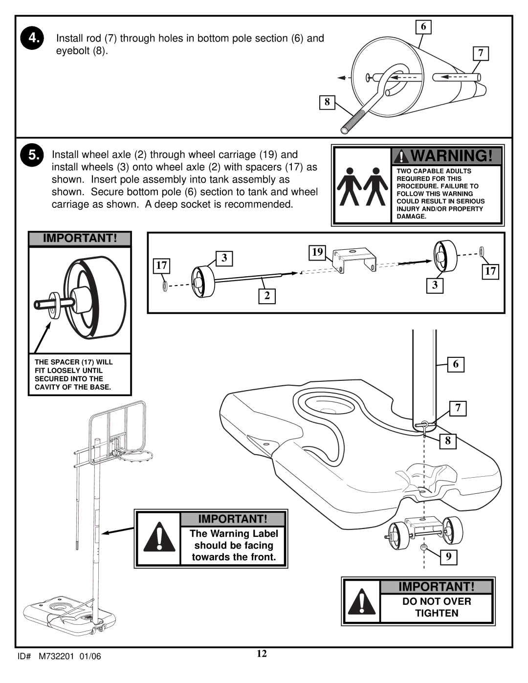 Huffy M732201 manual Do not Over 