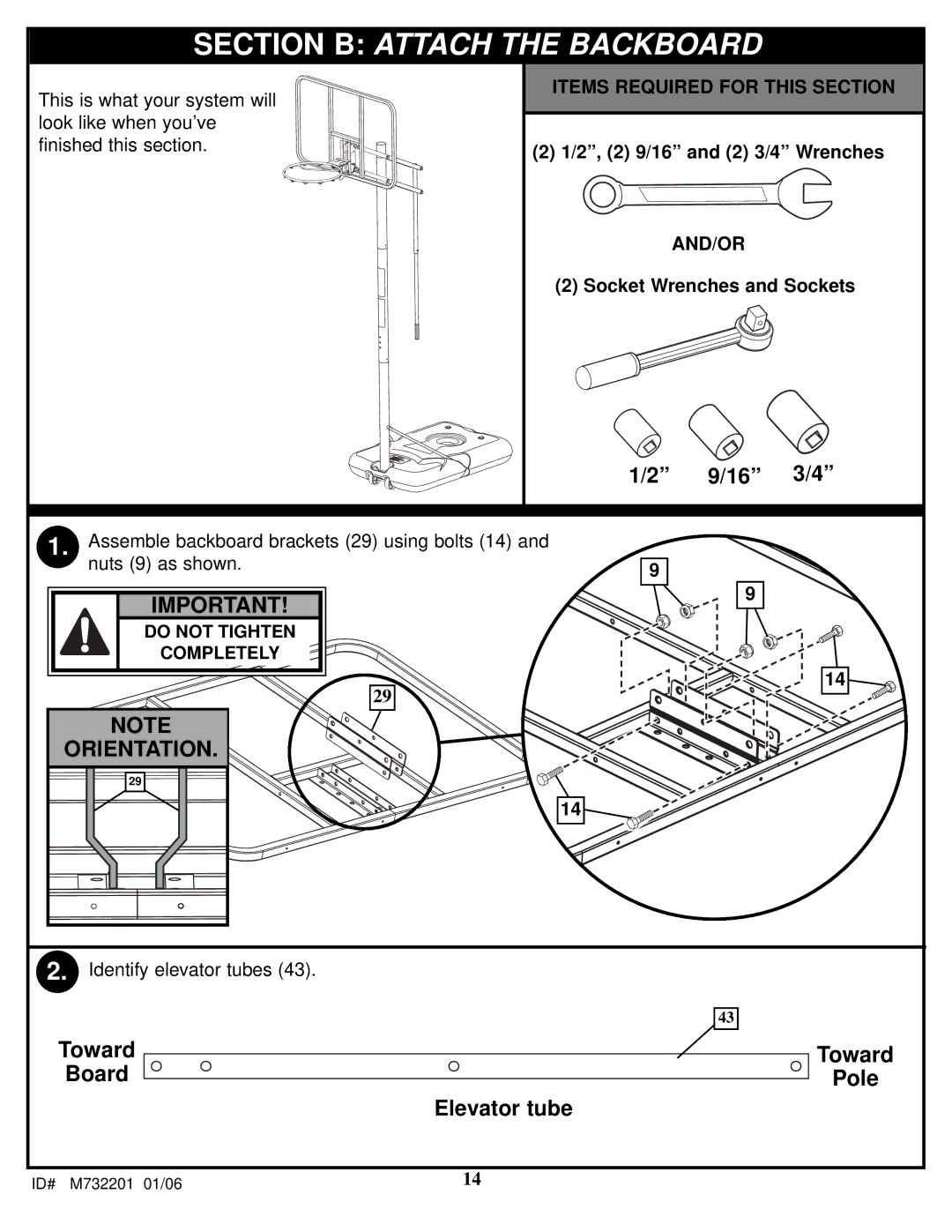 Huffy M732201 manual Section B Attach the Backboard 