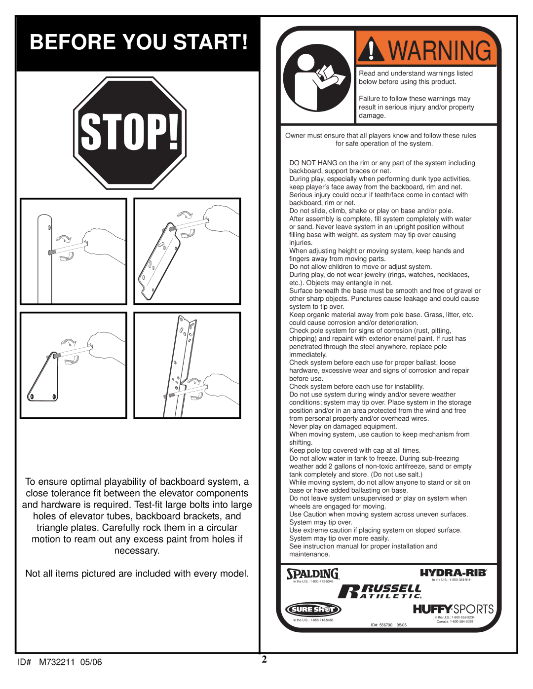 Huffy M732211 manual Before YOU Start 