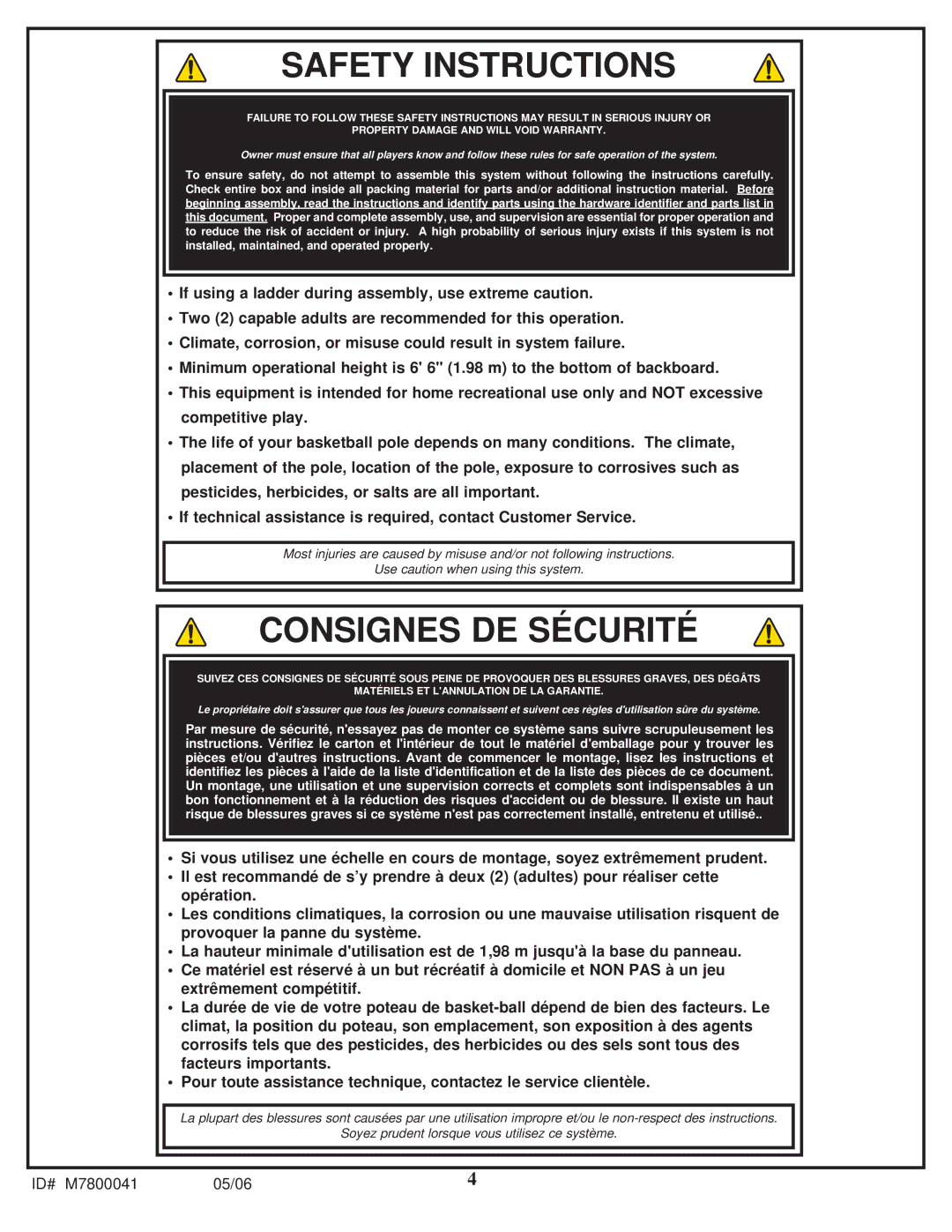 Huffy M7800041 manual Safety Instructions 