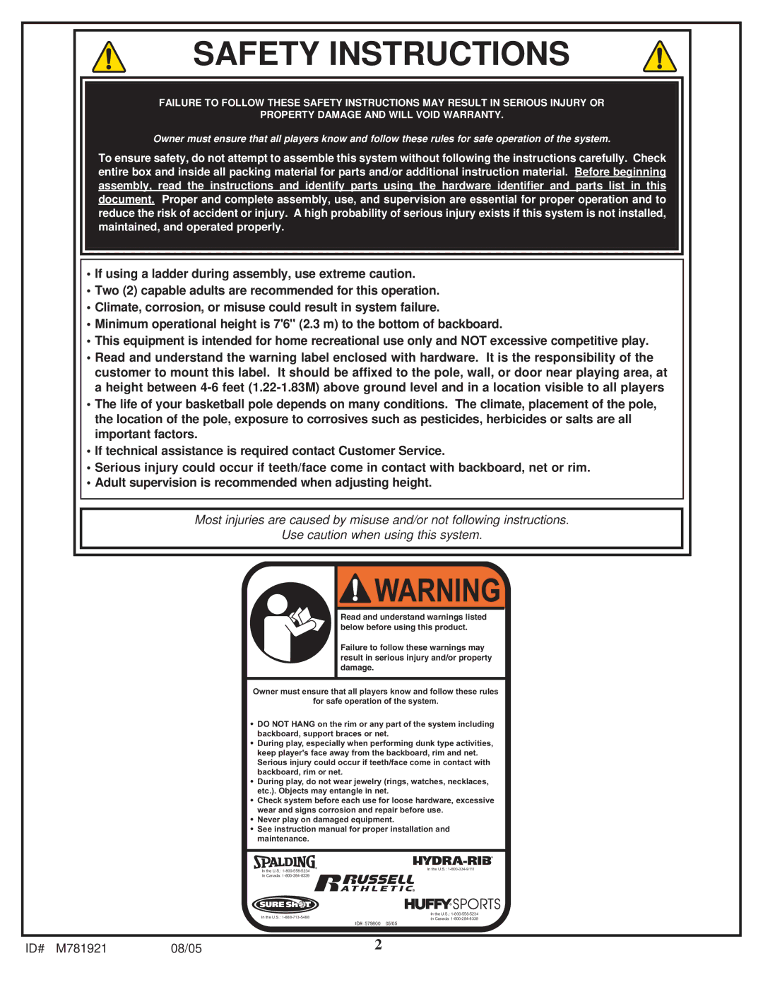 Huffy M781921 manual Safety Instructions 