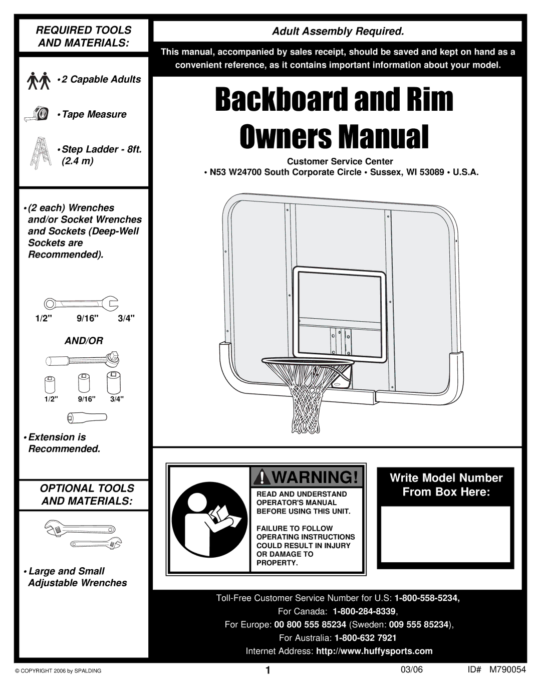 Huffy M790054 manual Backboard and Rim 