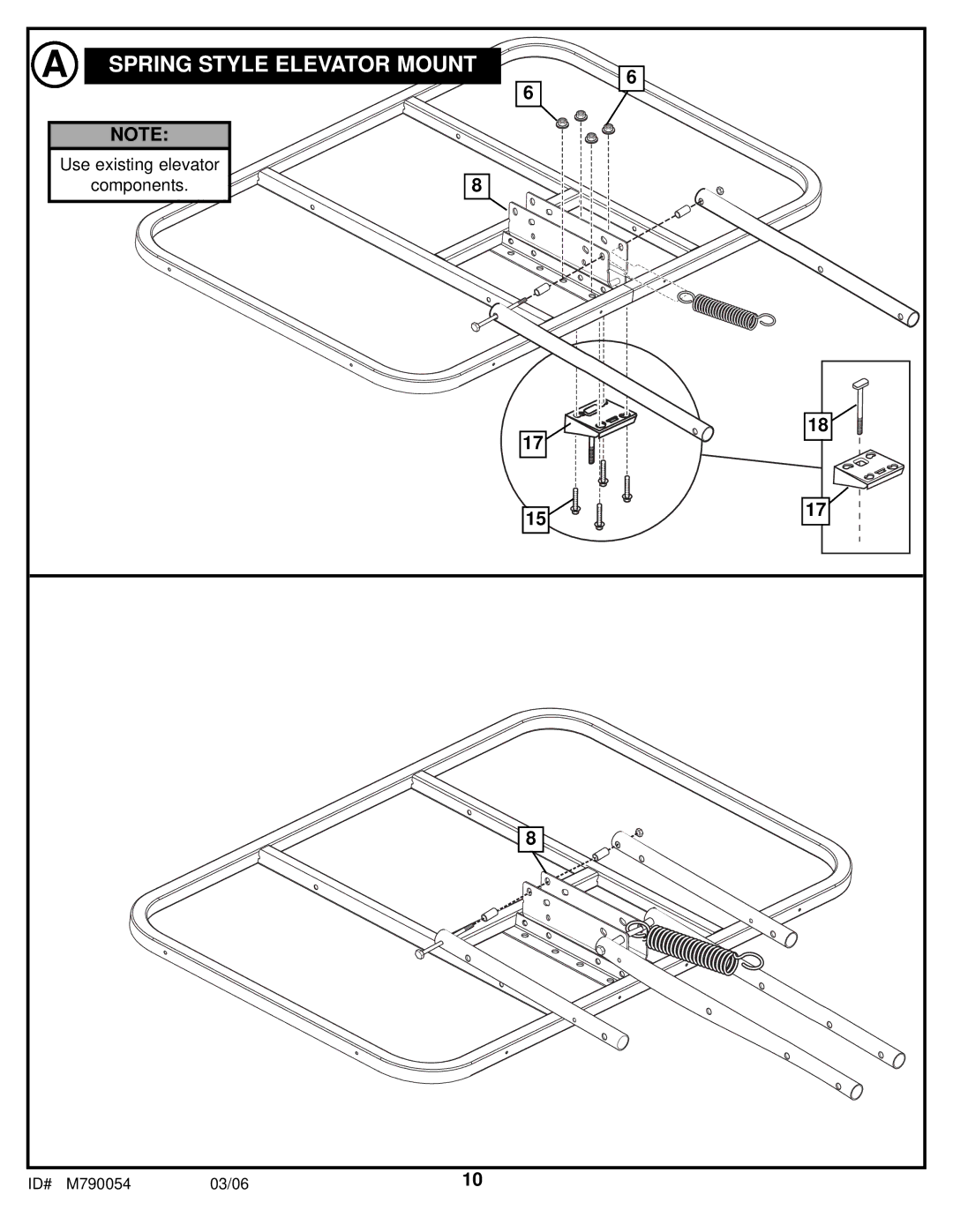 Huffy M790054 manual Spring Style Elevator Mount 