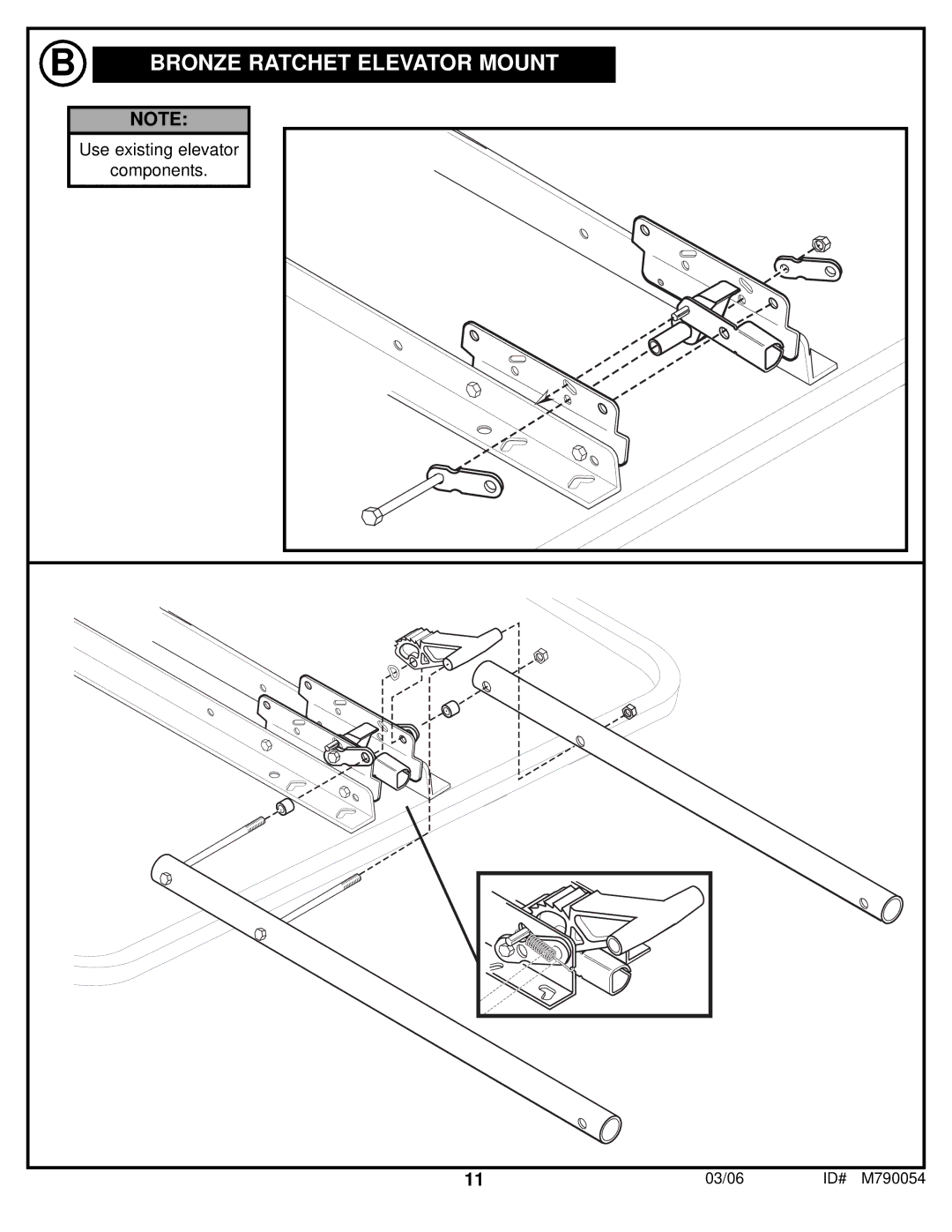 Huffy M790054 manual Bronze Ratchet Elevator Mount 