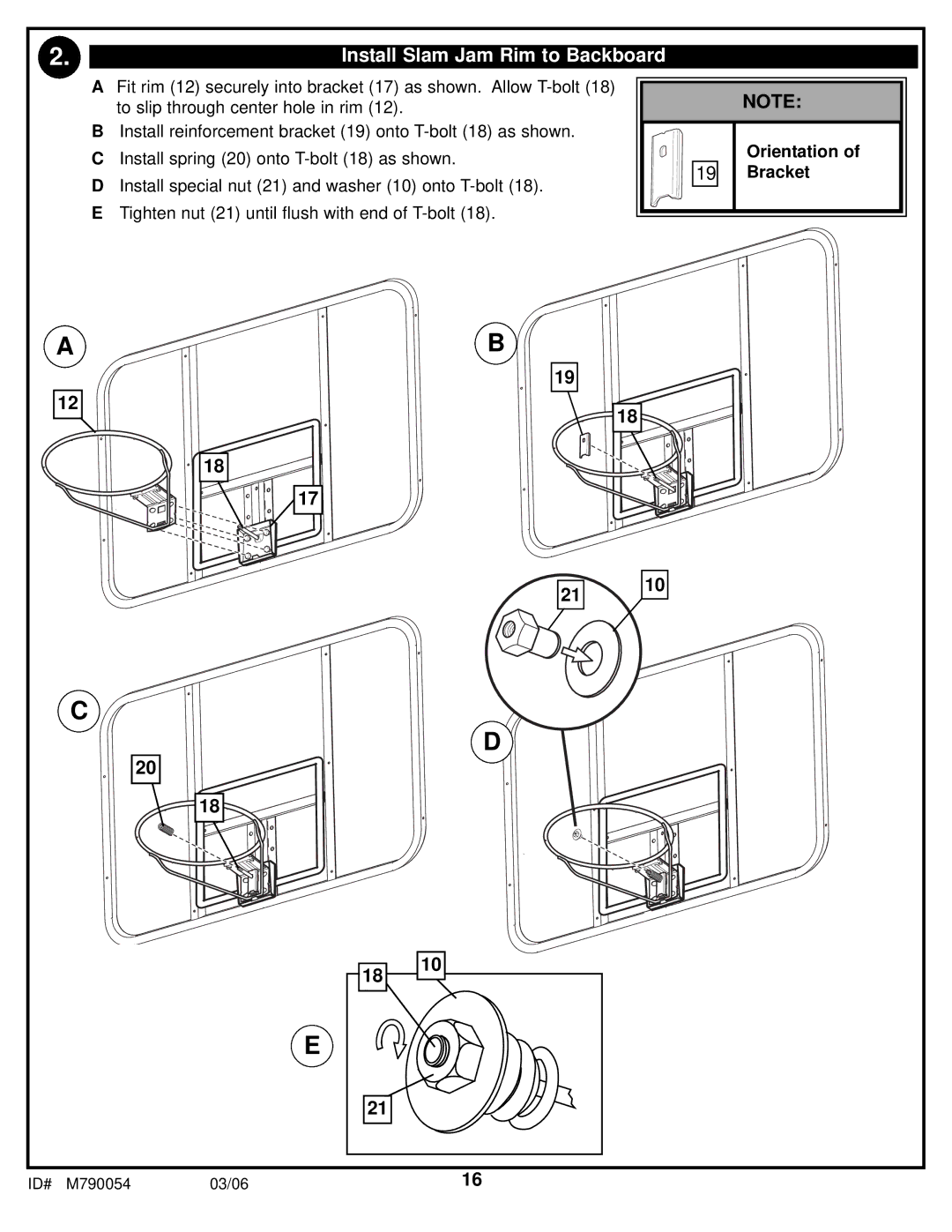 Huffy M790054 manual Install Slam Jam Rim to Backboard 