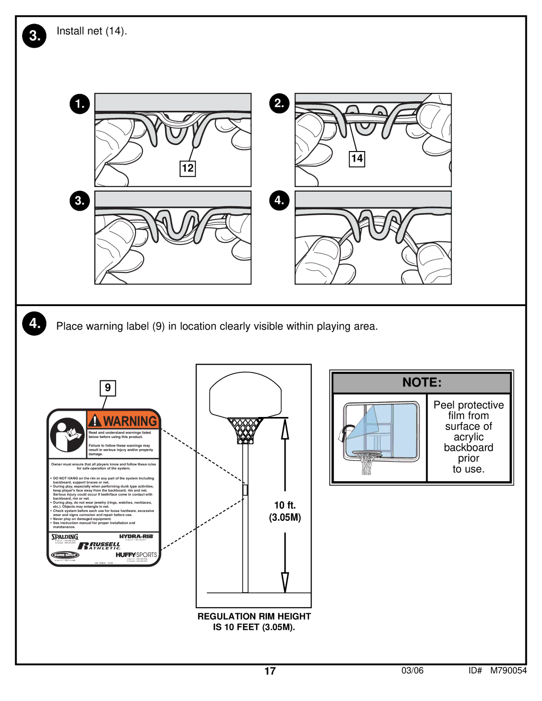 Huffy M790054 manual Peel protective 