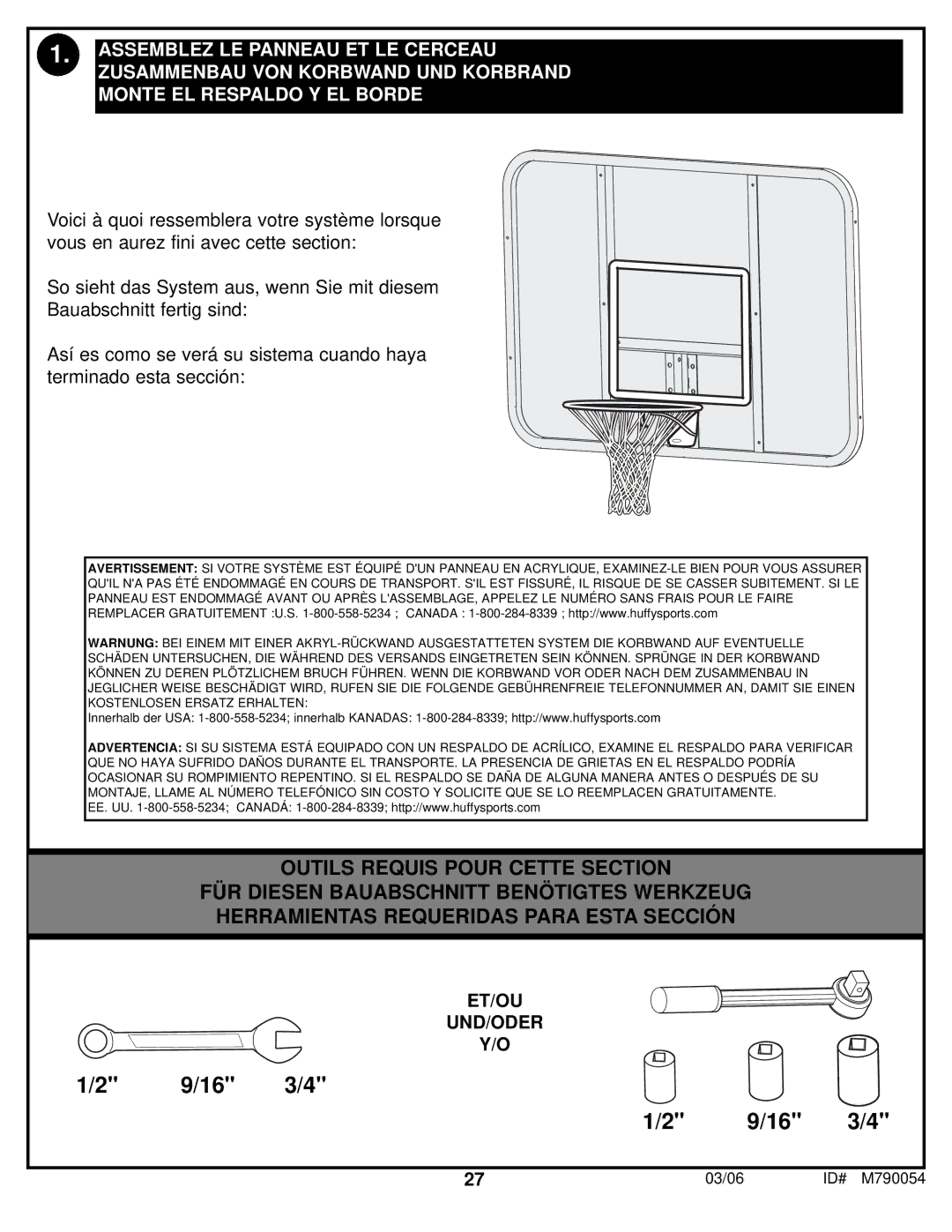 Huffy M790054 manual 9/16 3/4 