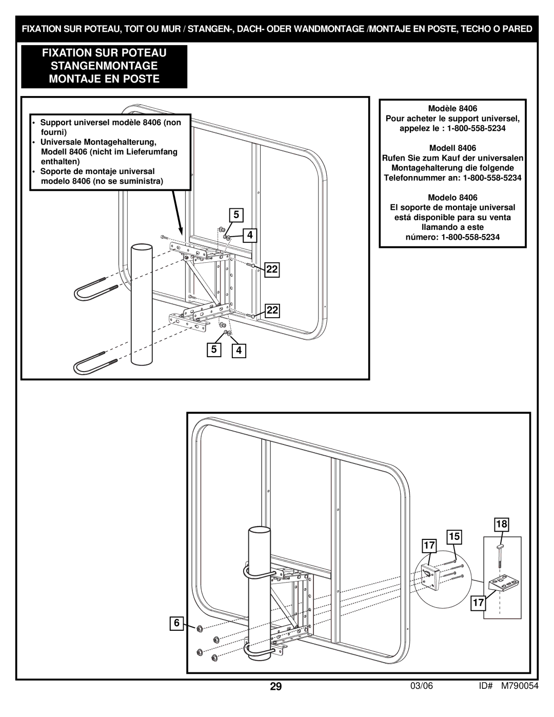 Huffy M790054 manual Fixation SUR Poteau Stangenmontage Montaje EN Poste 