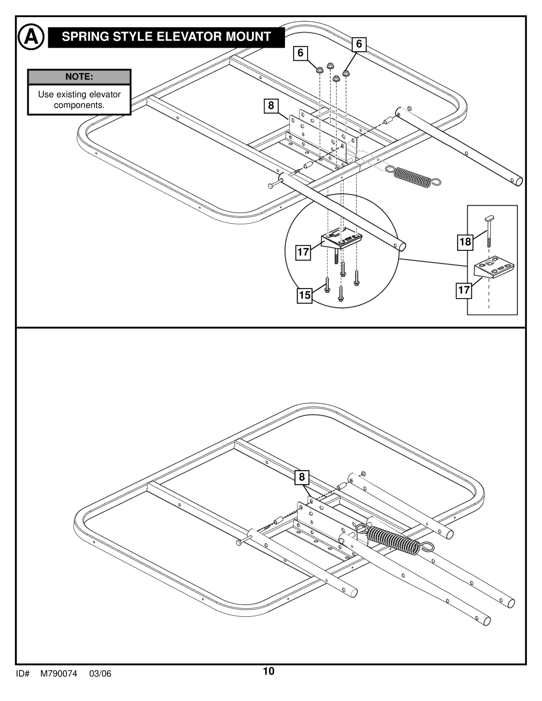 Huffy M790074 manual Spring Style Elevator Mount 