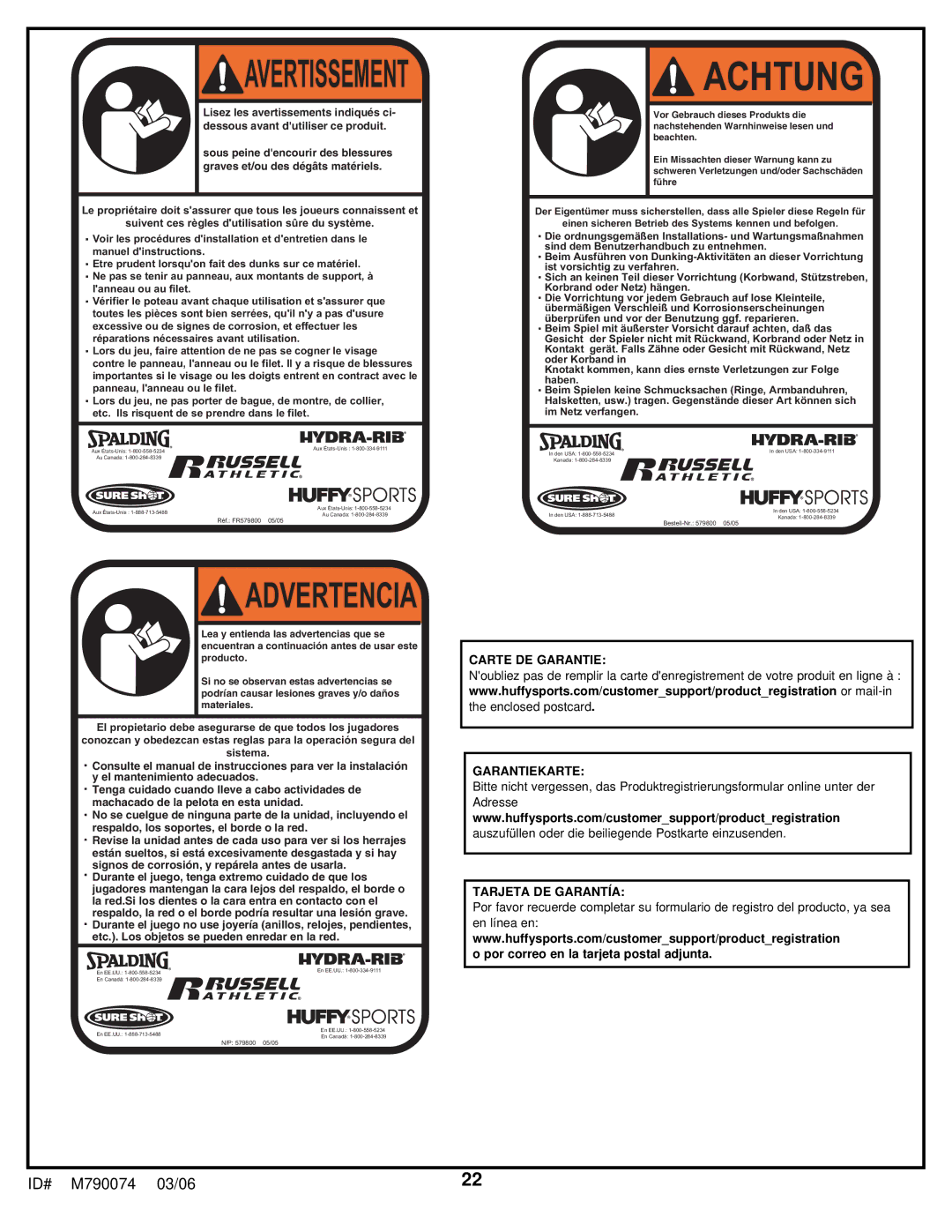 Huffy M790074 manual Achtung 