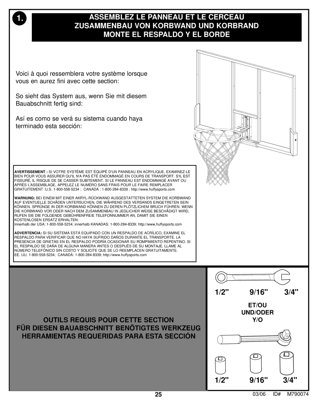 Huffy M790074 manual 9/16 3/4 