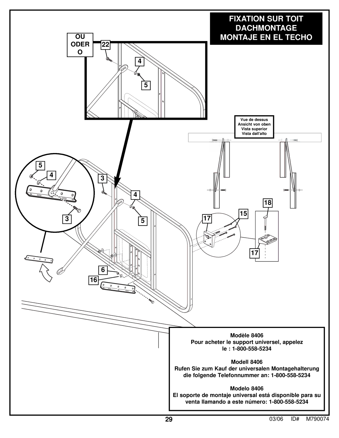 Huffy M790074 manual Fixation SUR Toit Dachmontage Montaje EN EL Techo 