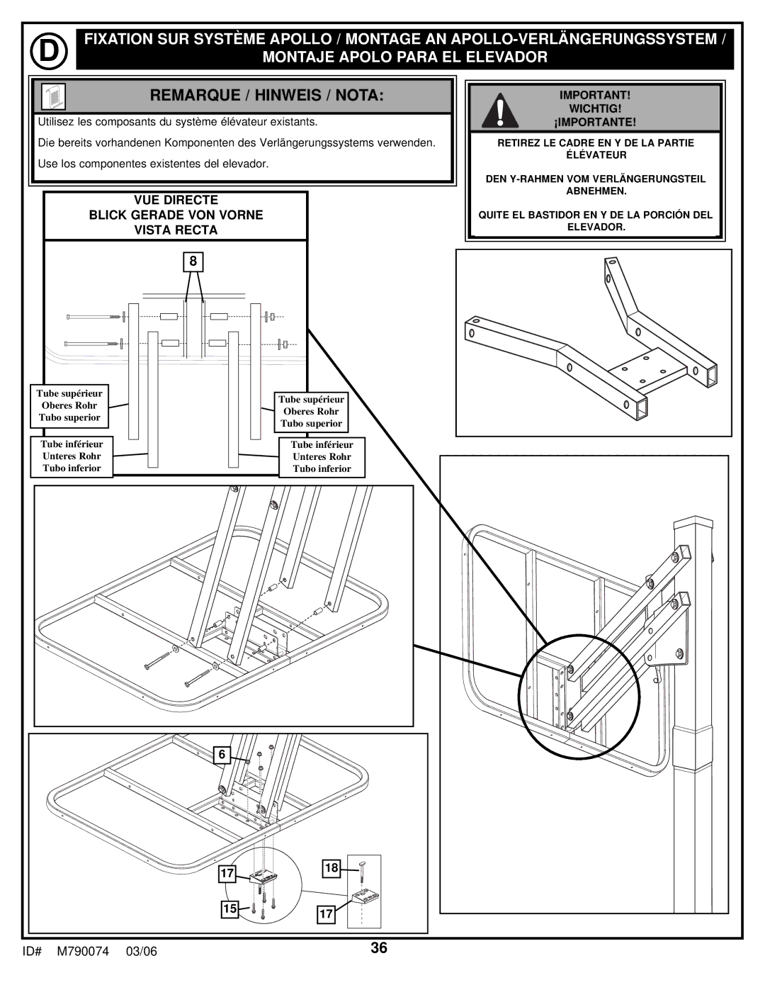 Huffy M790074 manual Remarque / Hinweis / Nota 