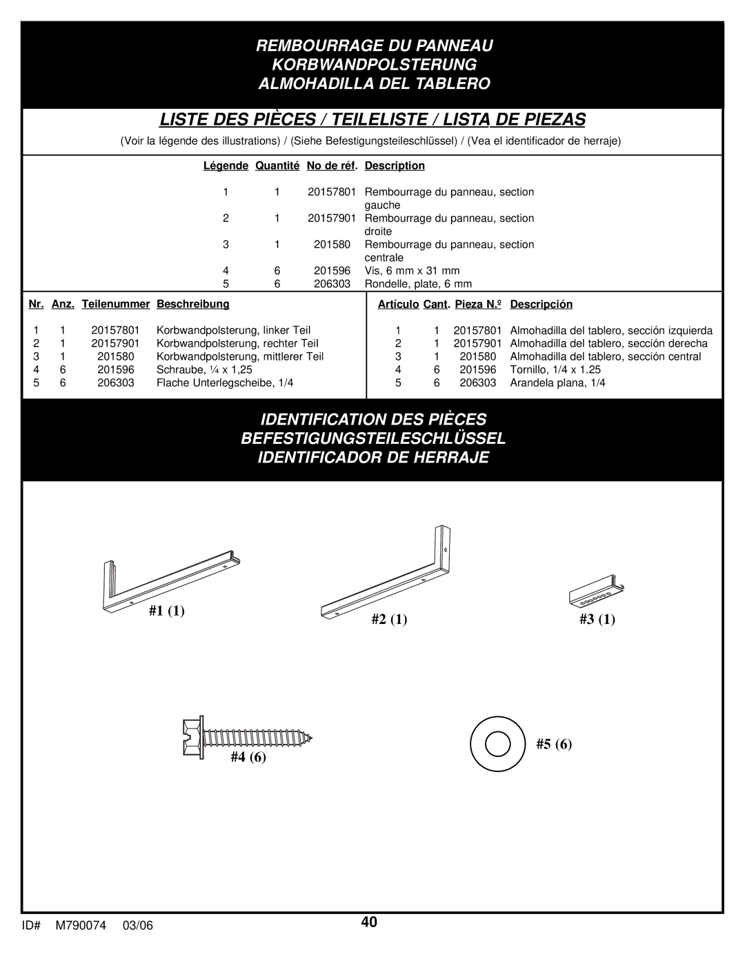 Huffy M790074 manual Liste DES Pièces / Teileliste / Lista DE Piezas 