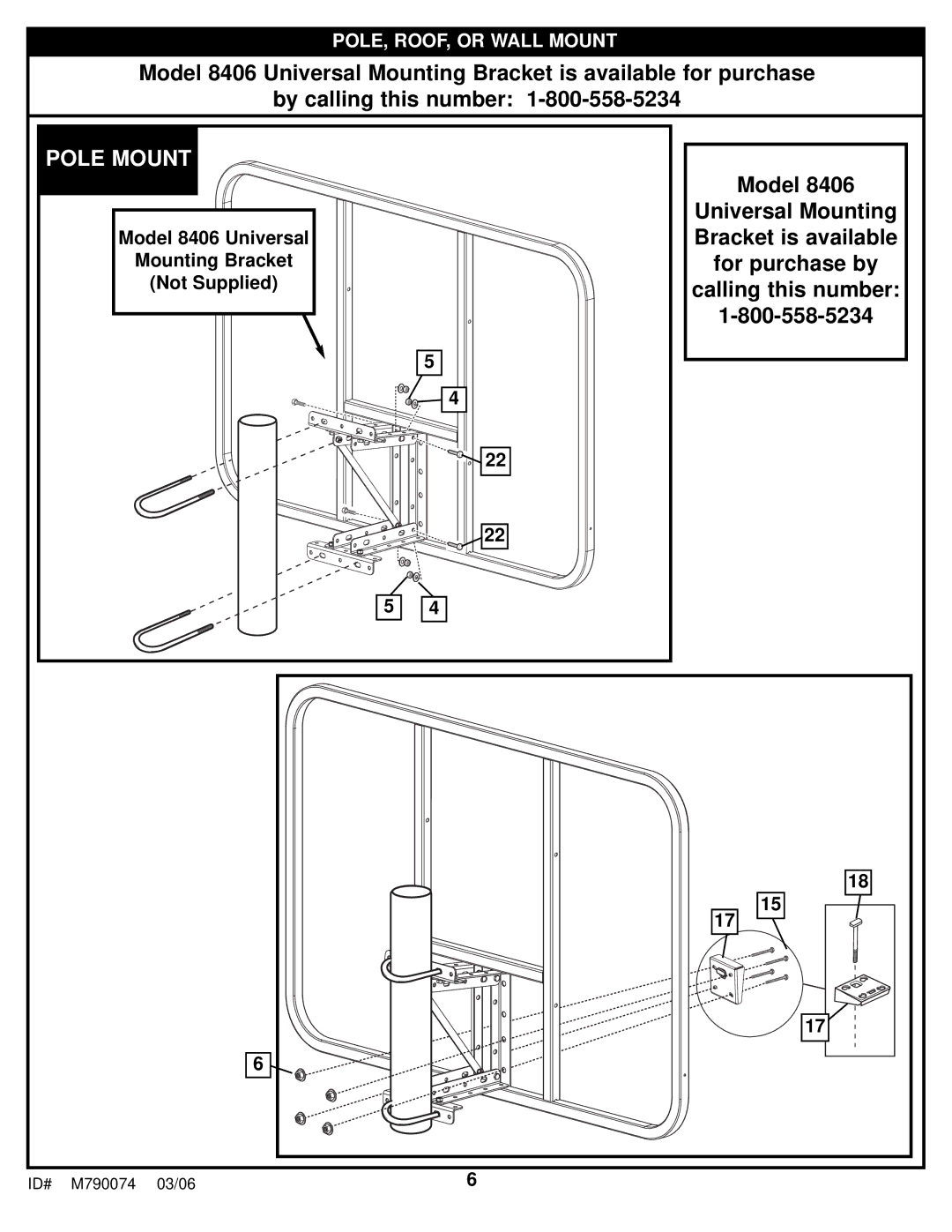 Huffy M790074 manual Pole Mount 