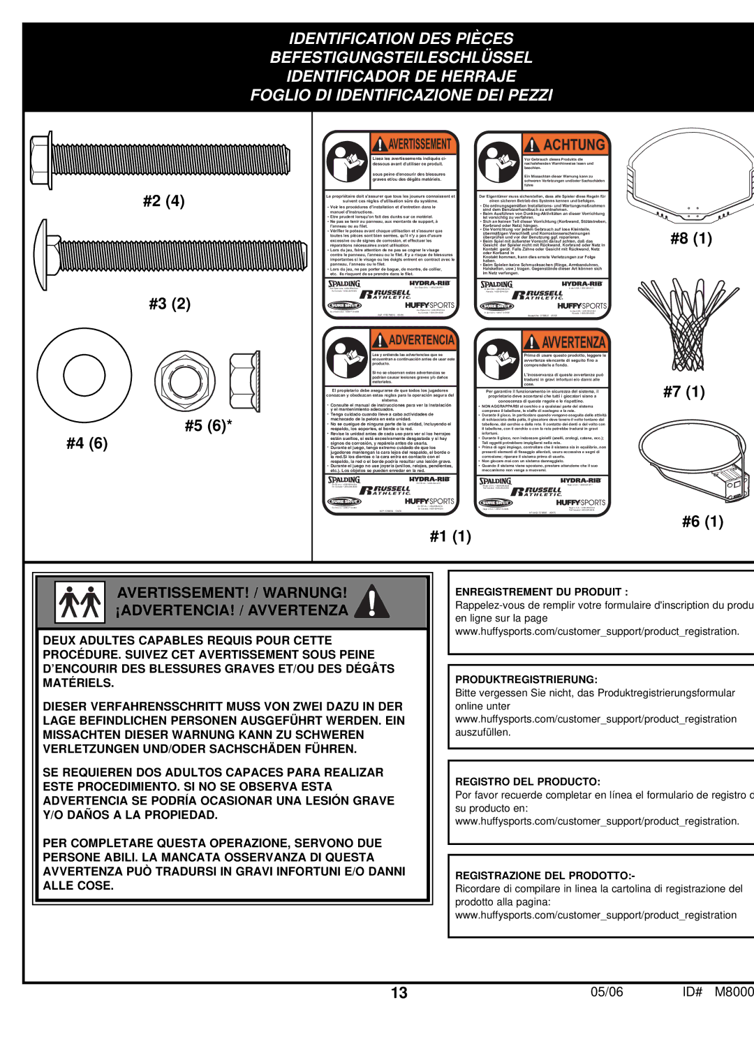 Huffy M8000 manual Avvertenza 