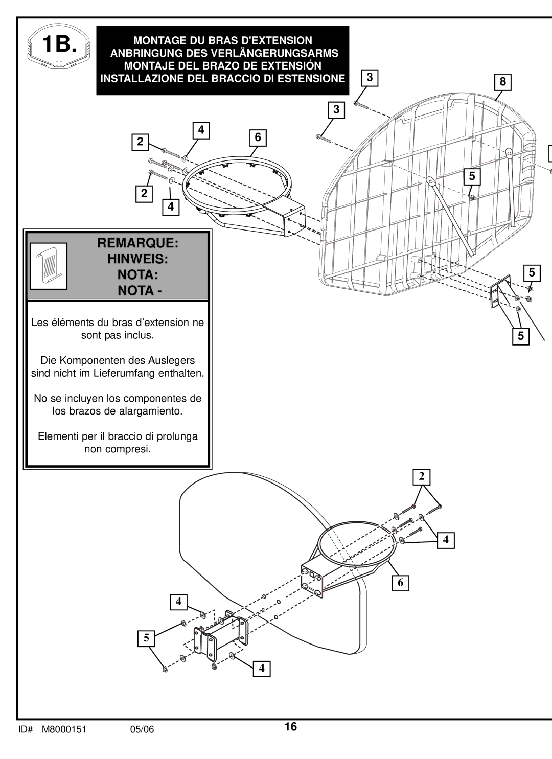 Huffy M8000 manual Remarque Hinweis Nota 