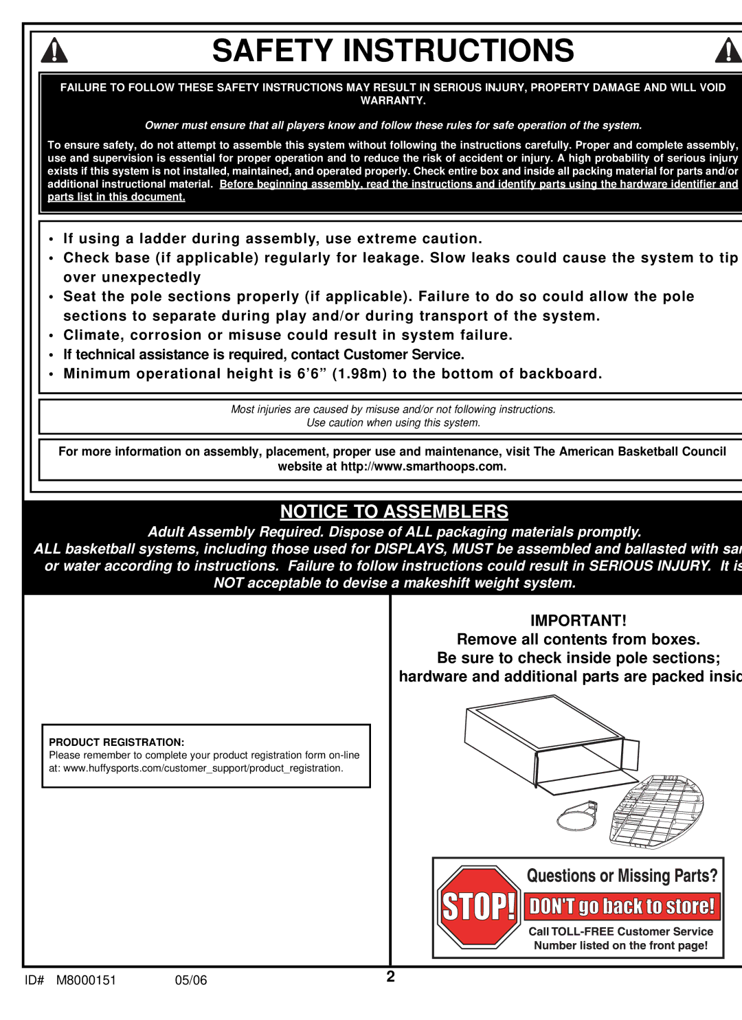 Huffy M8000 manual Safety Instructions 