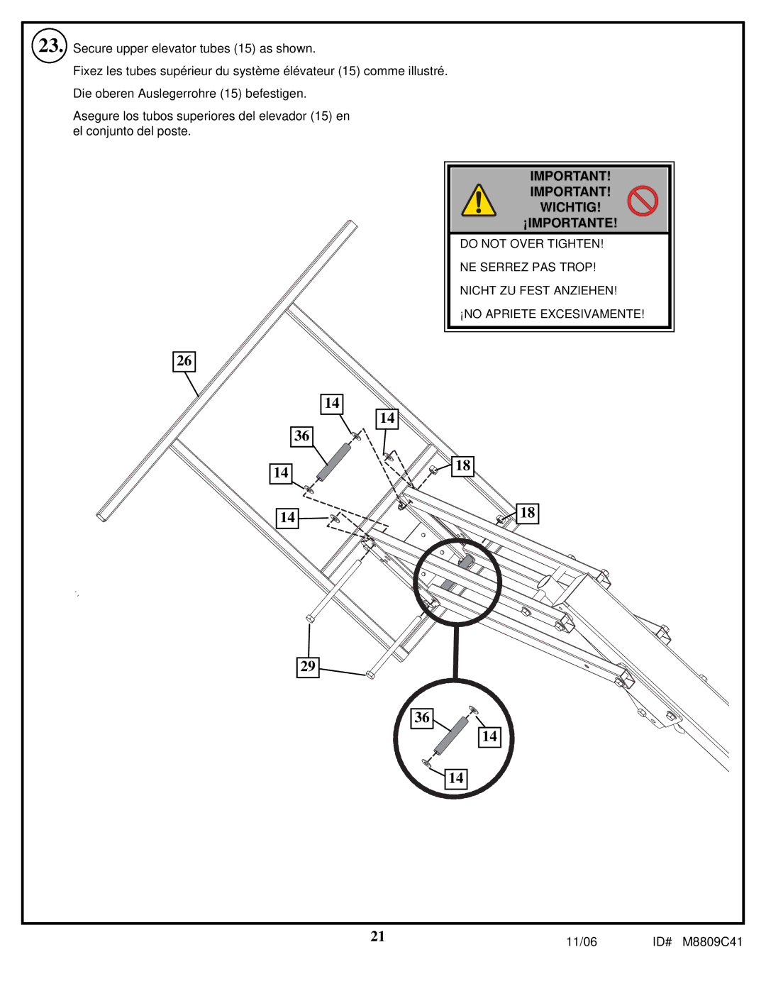 Huffy M8809C41 manual Wichtig ¡IMPORTANTE 