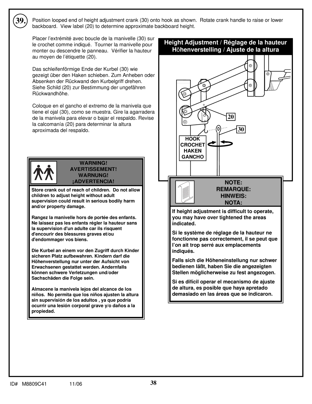 Huffy M8809C41 manual Remarque 