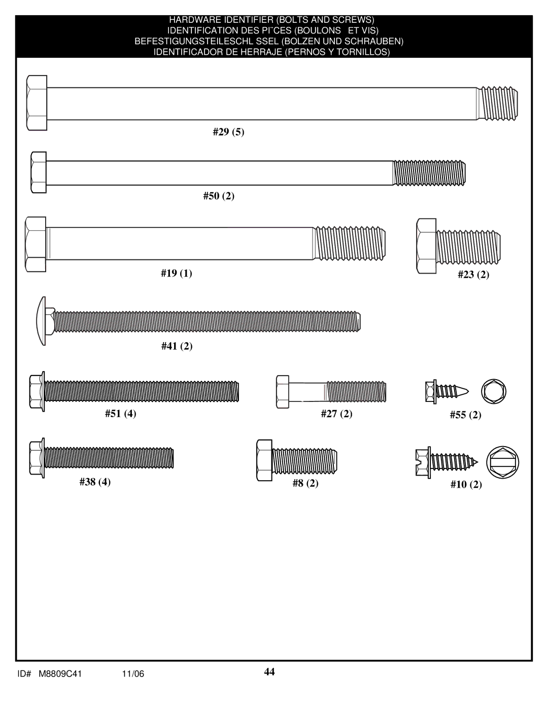 Huffy M8809C41 manual #29 #50 #19 #23 #41 #51 #27 #55 #38 #10 