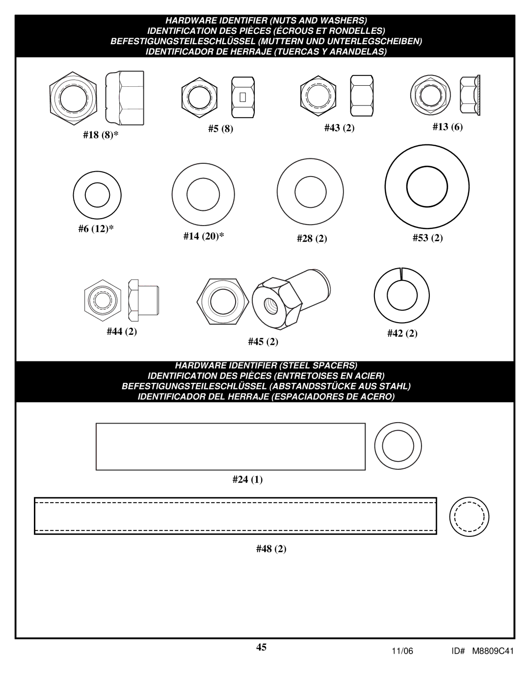 Huffy M8809C41 manual #18 #43 #13 #14 #28 #53 #44 #45 #42 