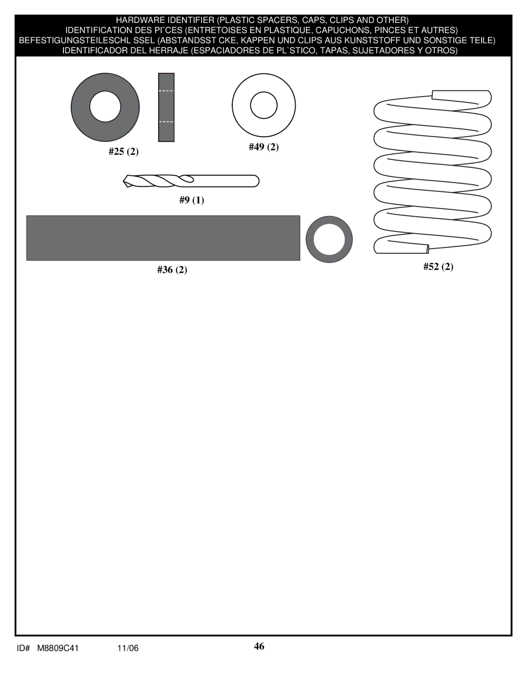 Huffy M8809C41 manual #25 #49 #36 #52 