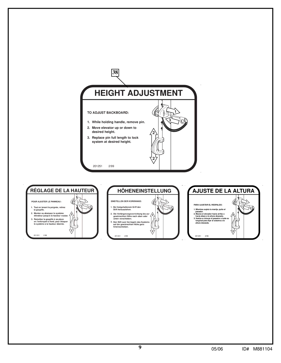 Huffy M881104 manual Height Adjustment 