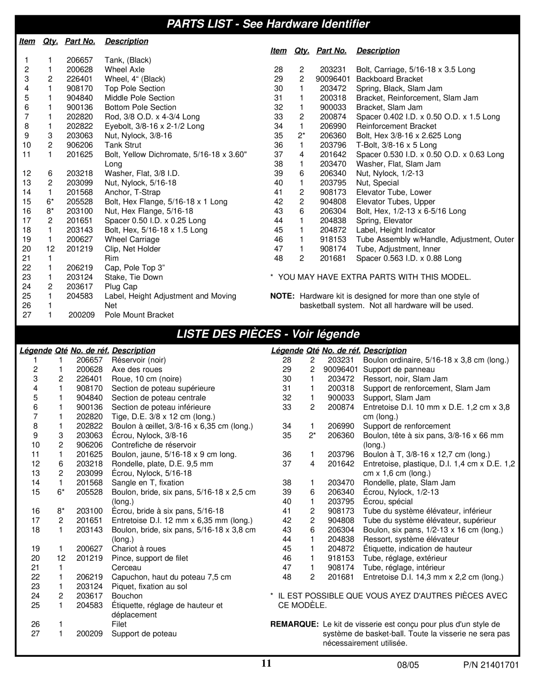 Huffy MA188 manual Parts List See Hardware Identifier 