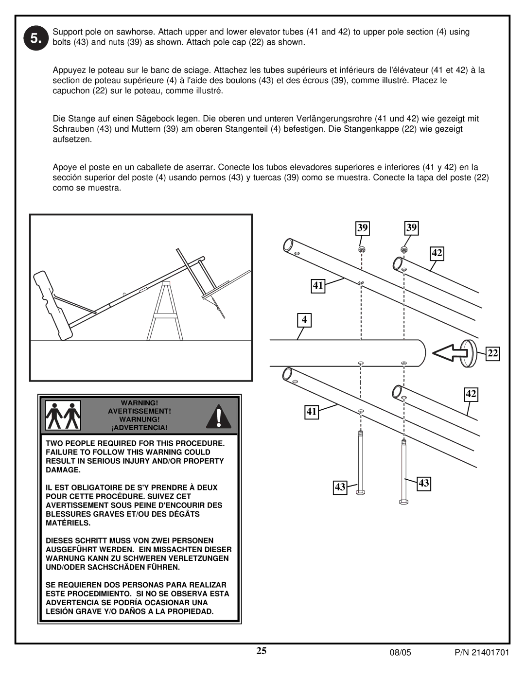 Huffy MA188 manual Bolts 43 and nuts 39 as shown. Attach pole cap 22 as shown 