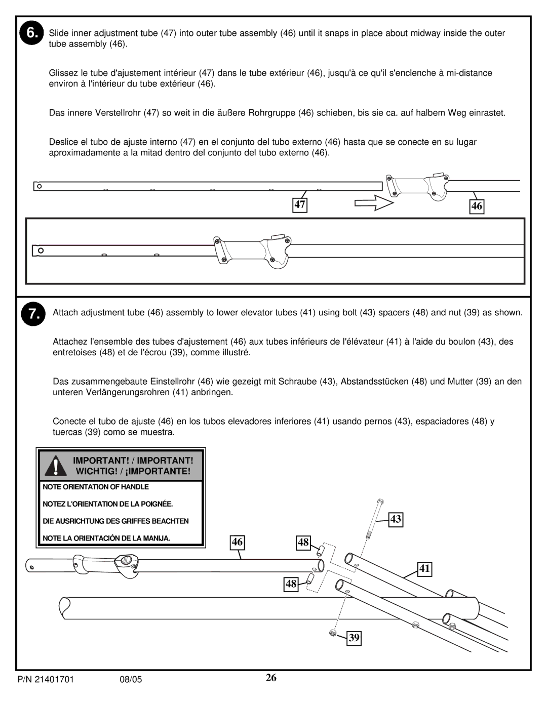 Huffy MA188 manual Important! / Important! Wichtig! / ¡Importante 