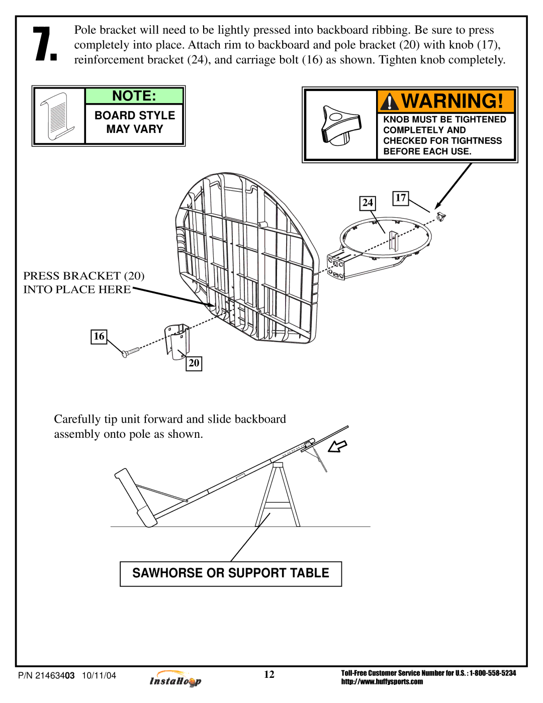 Huffy MGC6536, MGC6430 manual Sawhorse or Support Table 