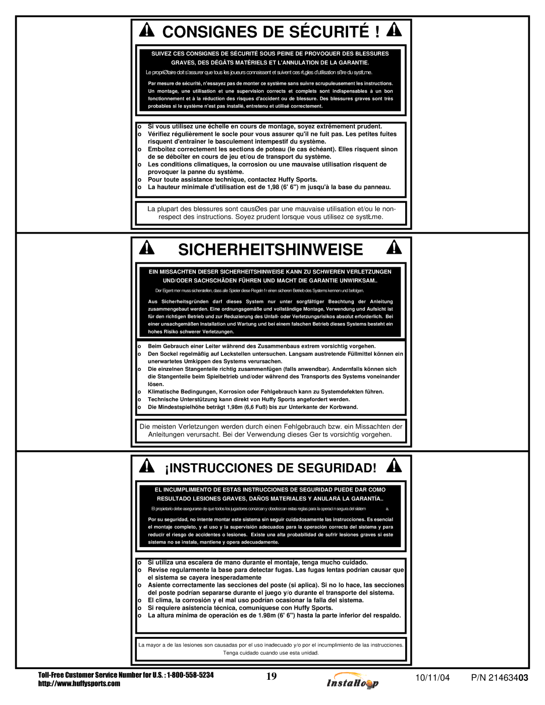 Huffy MGC6430, MGC6536 manual Consignes DE Sécurité 