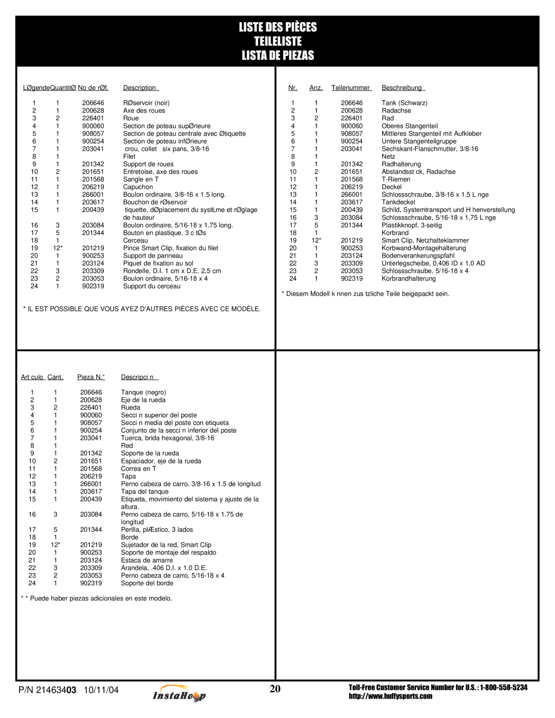 Huffy MGC6536, MGC6430 manual Liste DES Pièces Teileliste Lista DE Piezas 