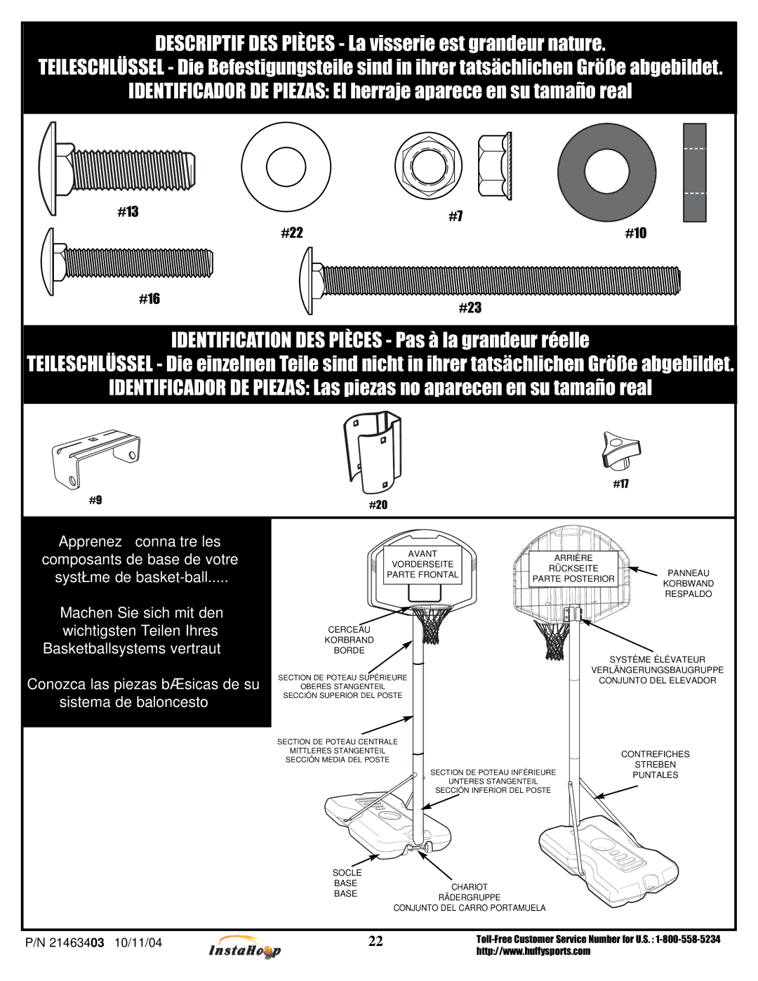 Huffy MGC6536, MGC6430 manual Descriptif DES Pièces La visserie est grandeur nature 