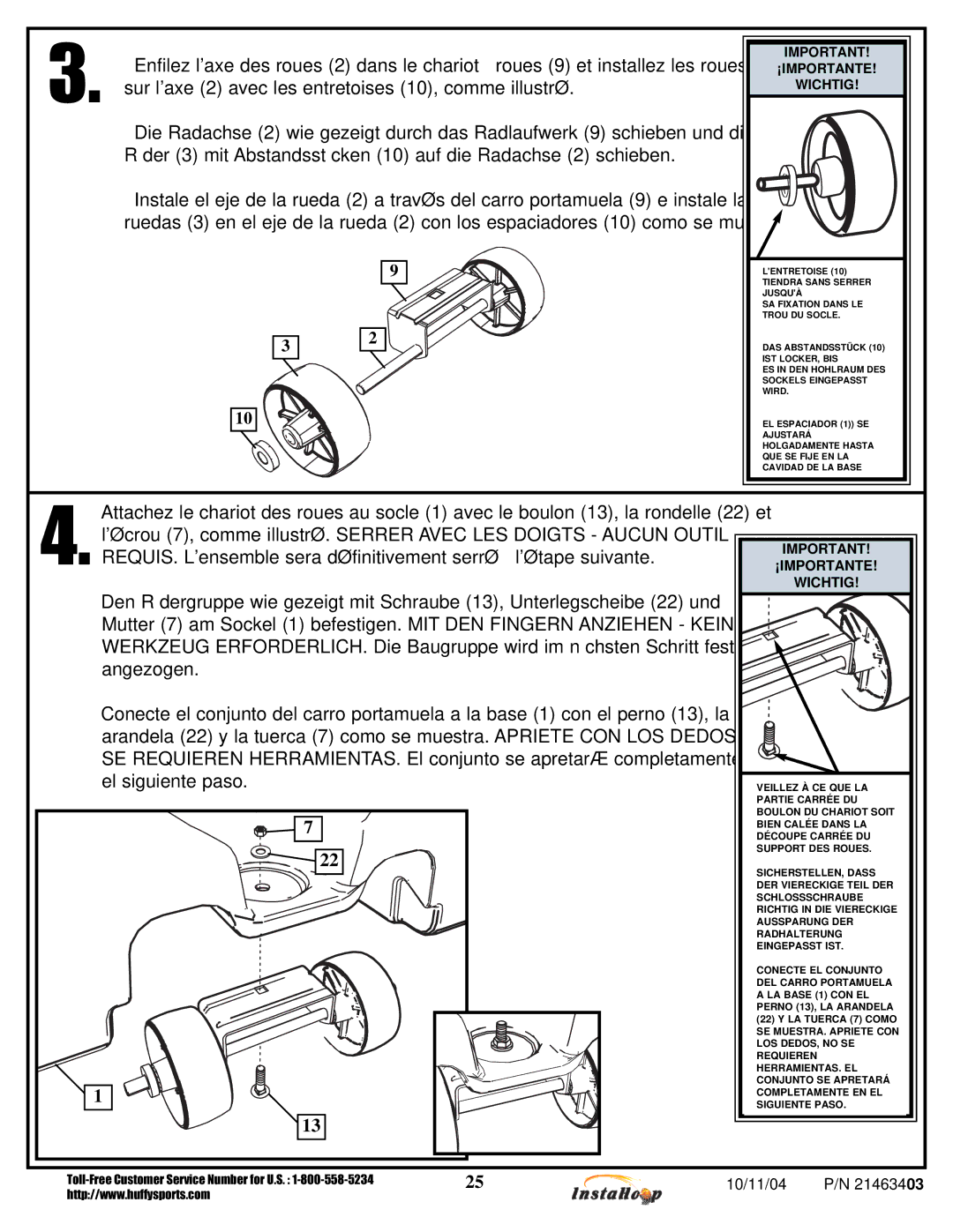 Huffy MGC6430, MGC6536 manual ¡IMPORTANTE Wichtig 