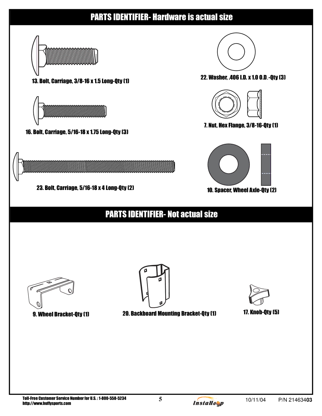 Huffy MGC6430, MGC6536 manual Parts IDENTIFIER- Hardware is actual size 