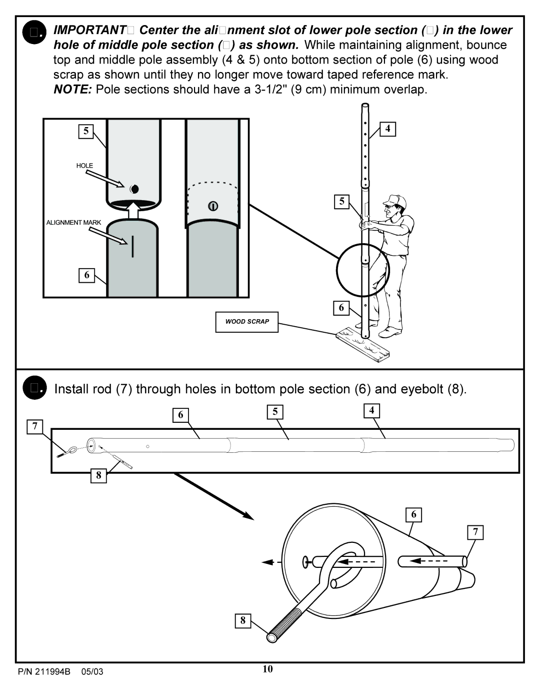 Huffy MQX-2150, MQX-2310 manual Install rod 7 through holes in bottom pole and eyebolt 