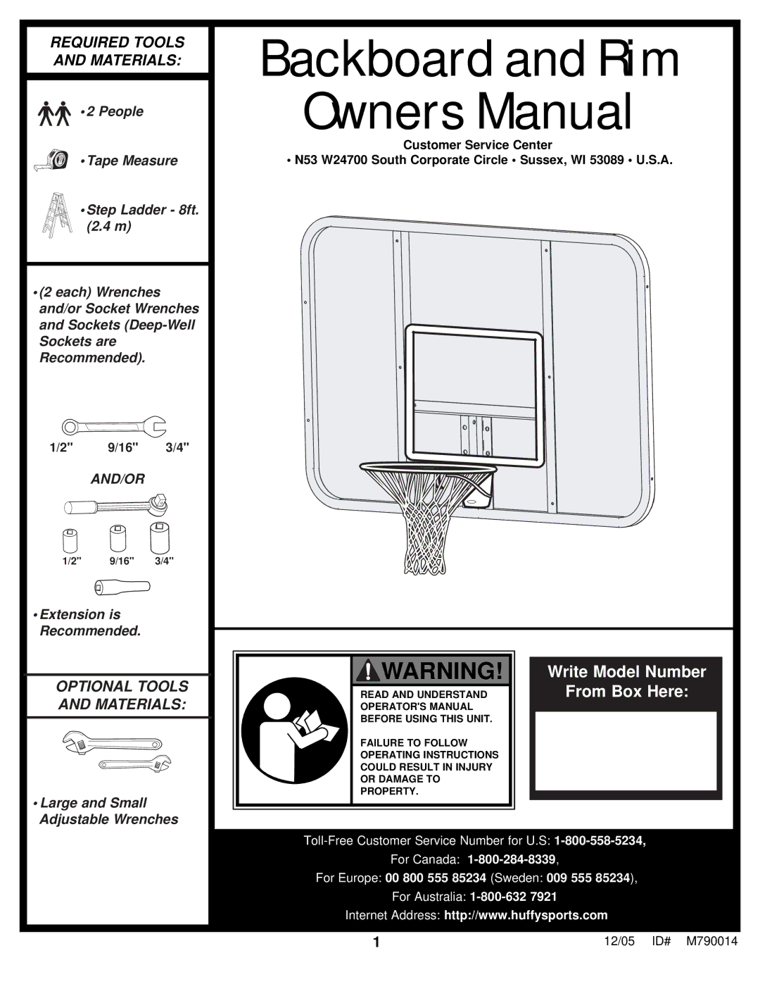 Huffy MX4006 manual Backboard and Rim 